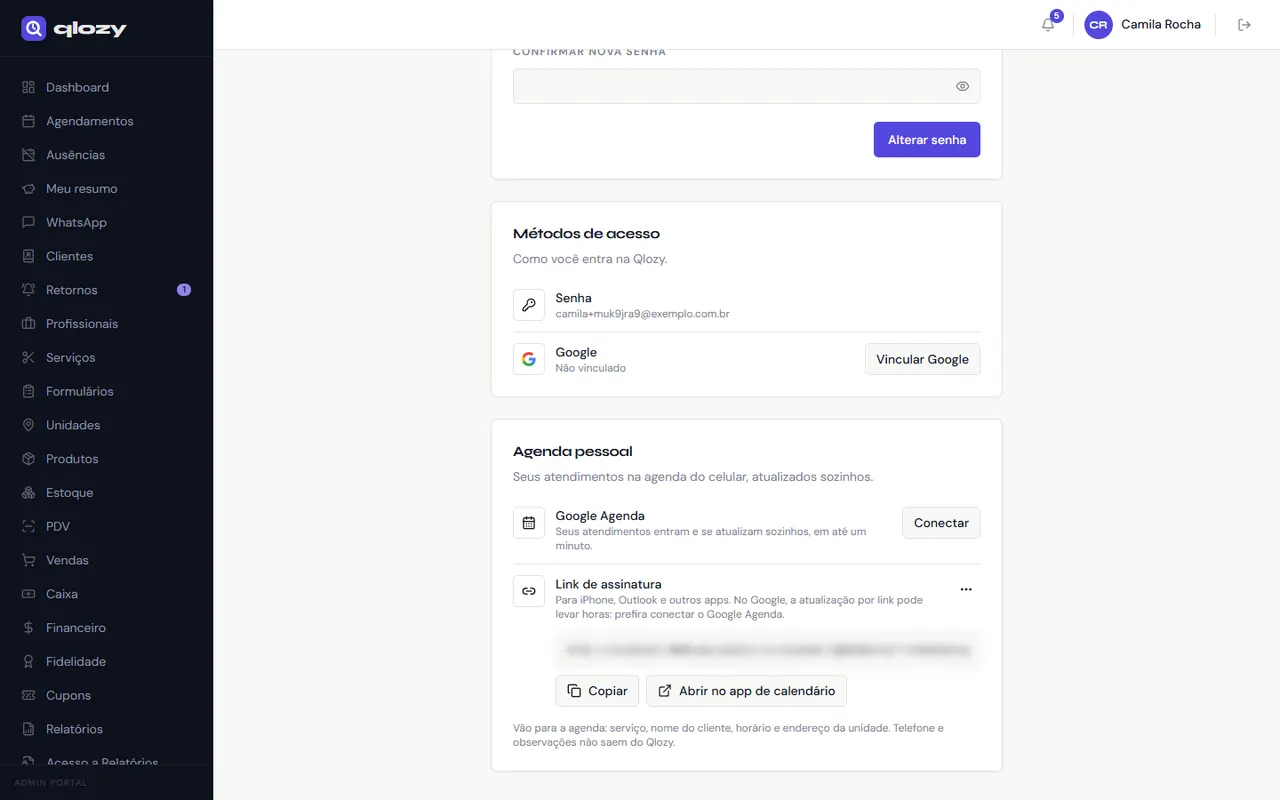 Link da agenda pessoal para o Google Agenda e o calendário do celular